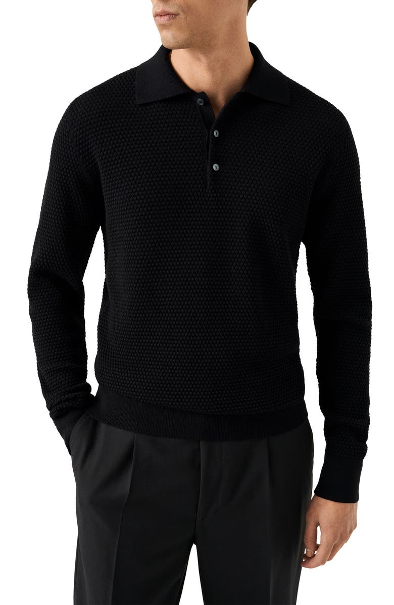 Eton Merino Wool Long Sleeve Polo, Main, color, Black