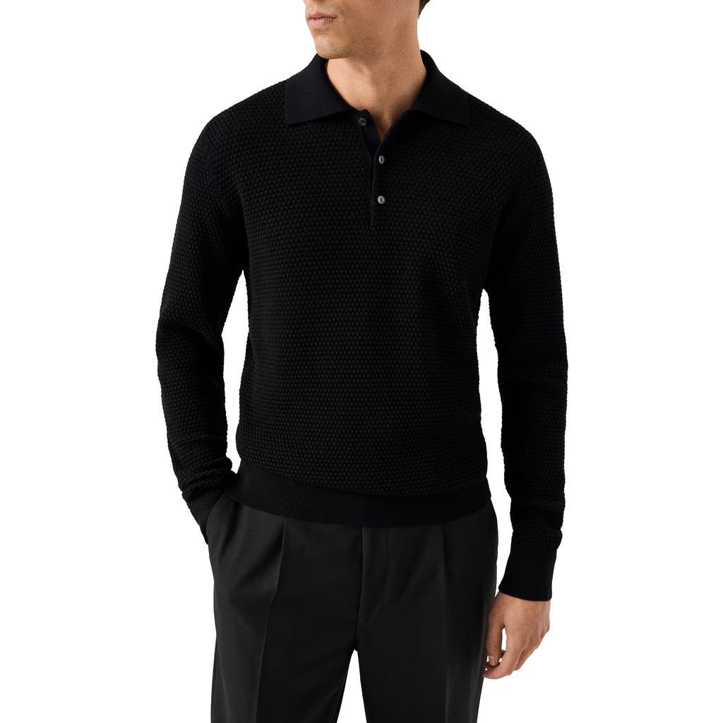 Eton Merino Wool Long Sleeve Polo In Black