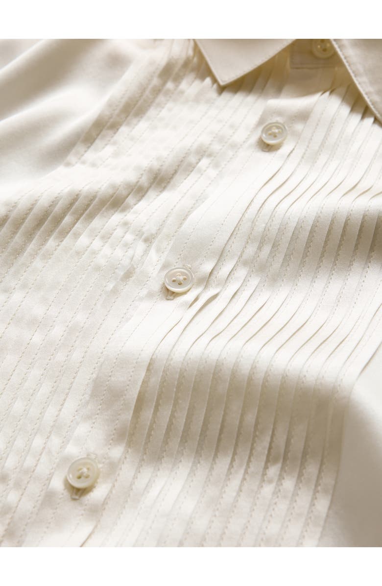 John Varvatos Pleated Front Silk Button-Up Shirt, Alternate, color, White