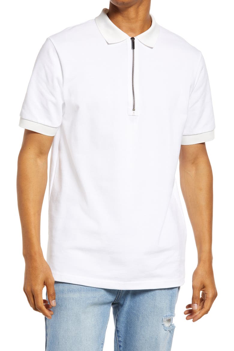 Tonal Cotton Zip Polo, Main, color, WHITE