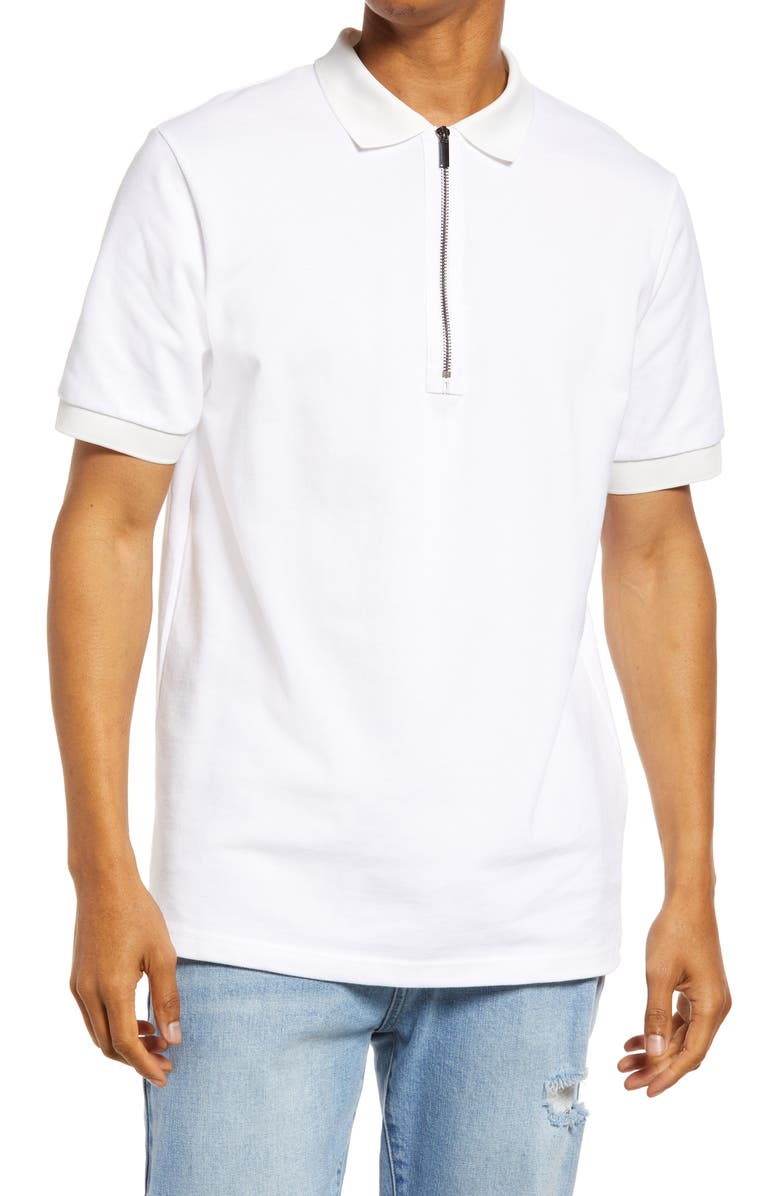 Topman Tonal Cotton Zip Polo, Main, color, 