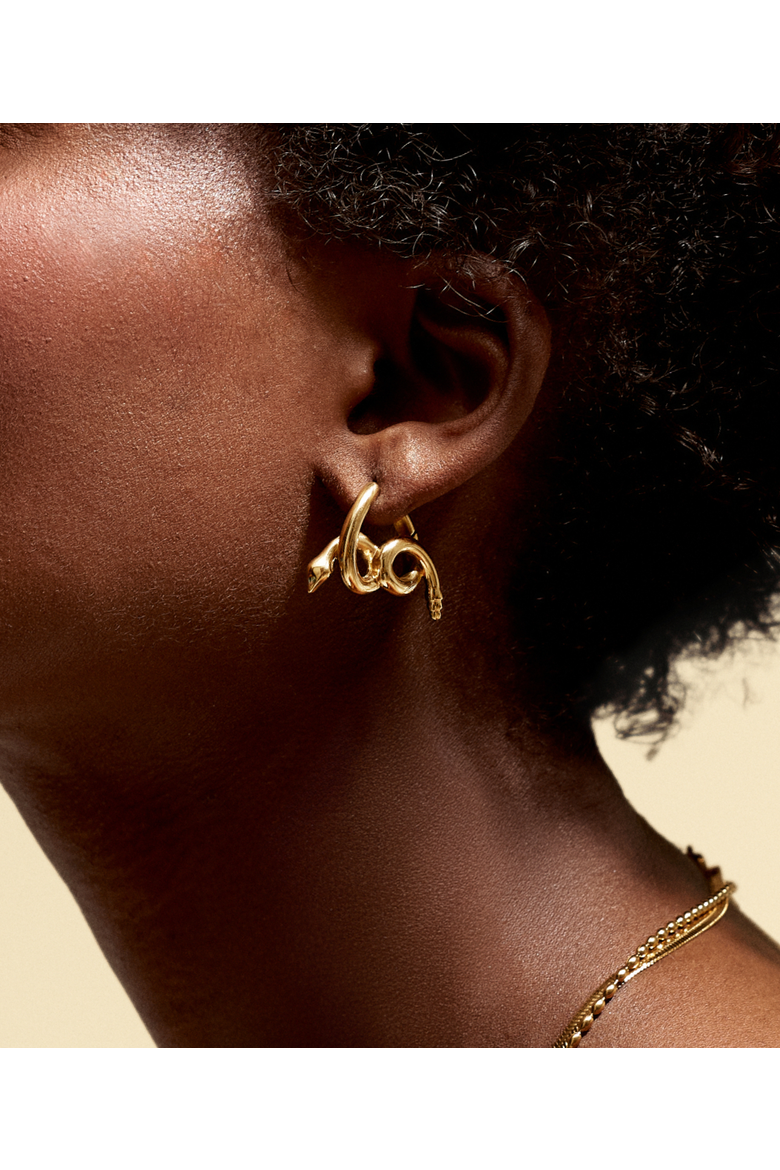 Karyn Snake Earrings, Alternate, color, Gold
