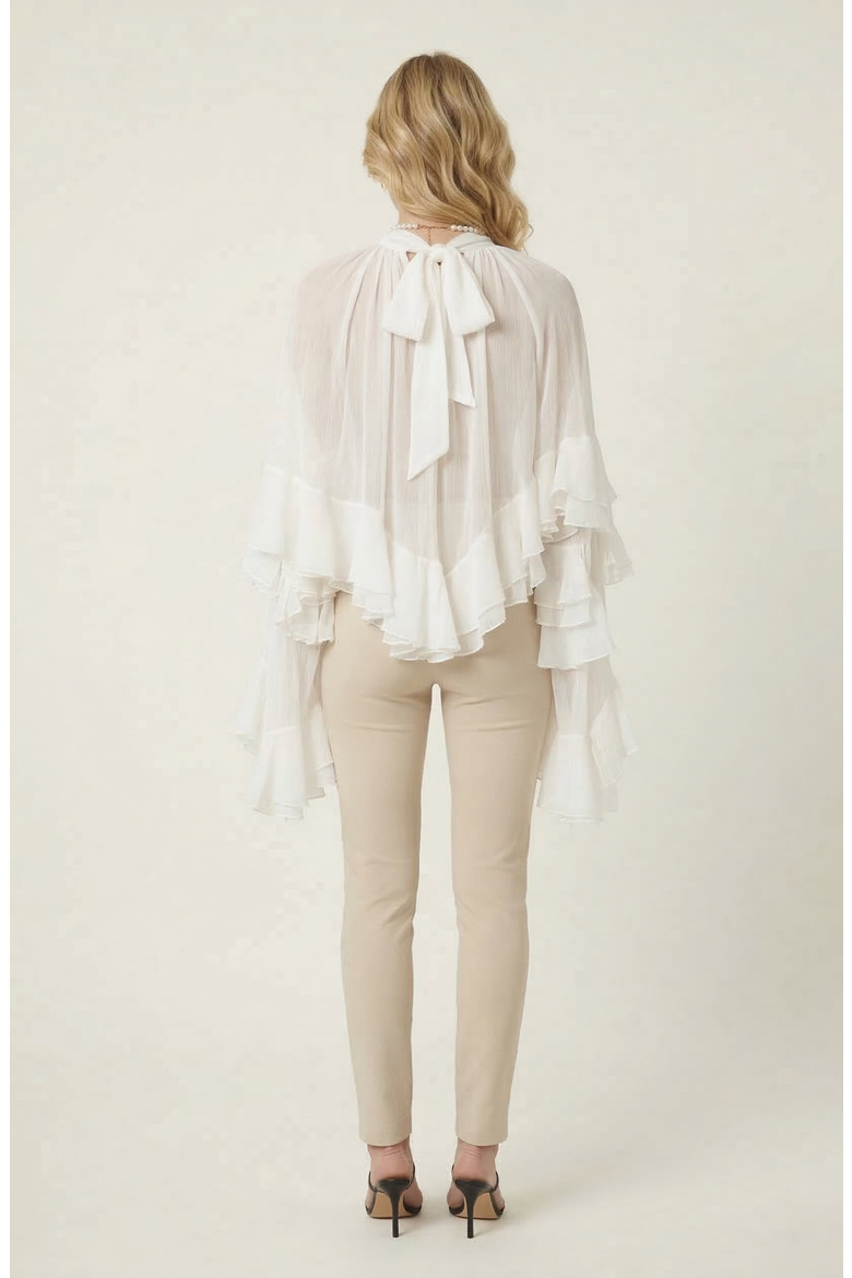 Sheer Ruffle Sleeve Blouse, Alternate, color, White