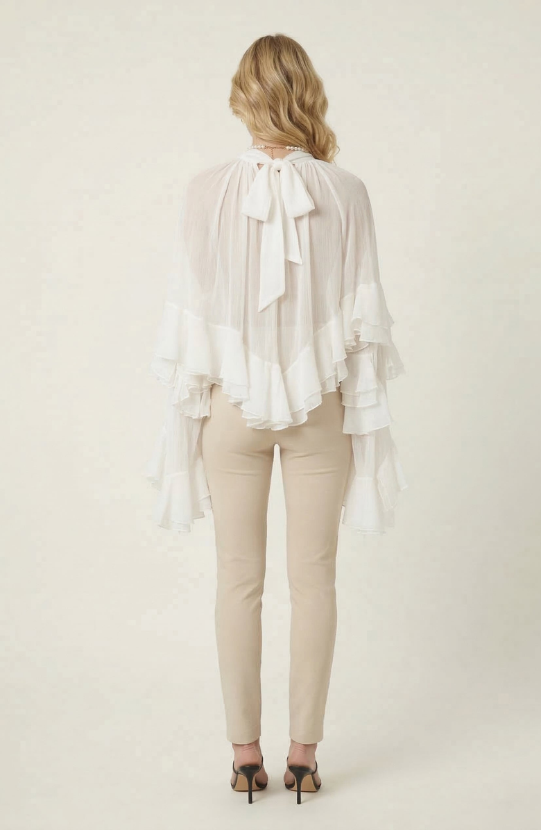 Modenaire Sheer Ruffle Sleeve Blouse, Alternate, color, White