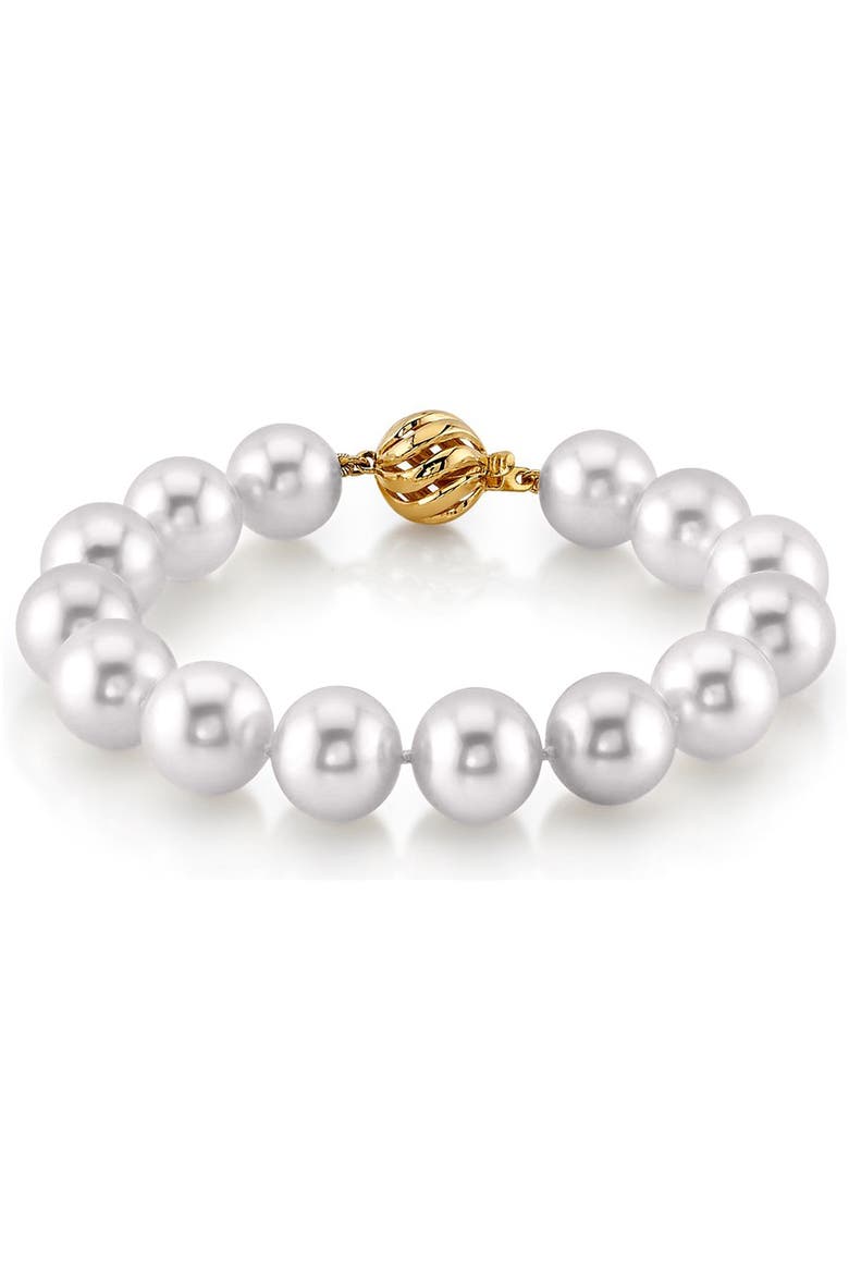 11-12mm White South Sea Pearl Bracelet - Premier AAAA Quality, Main, color, Yellow Gold Clasp