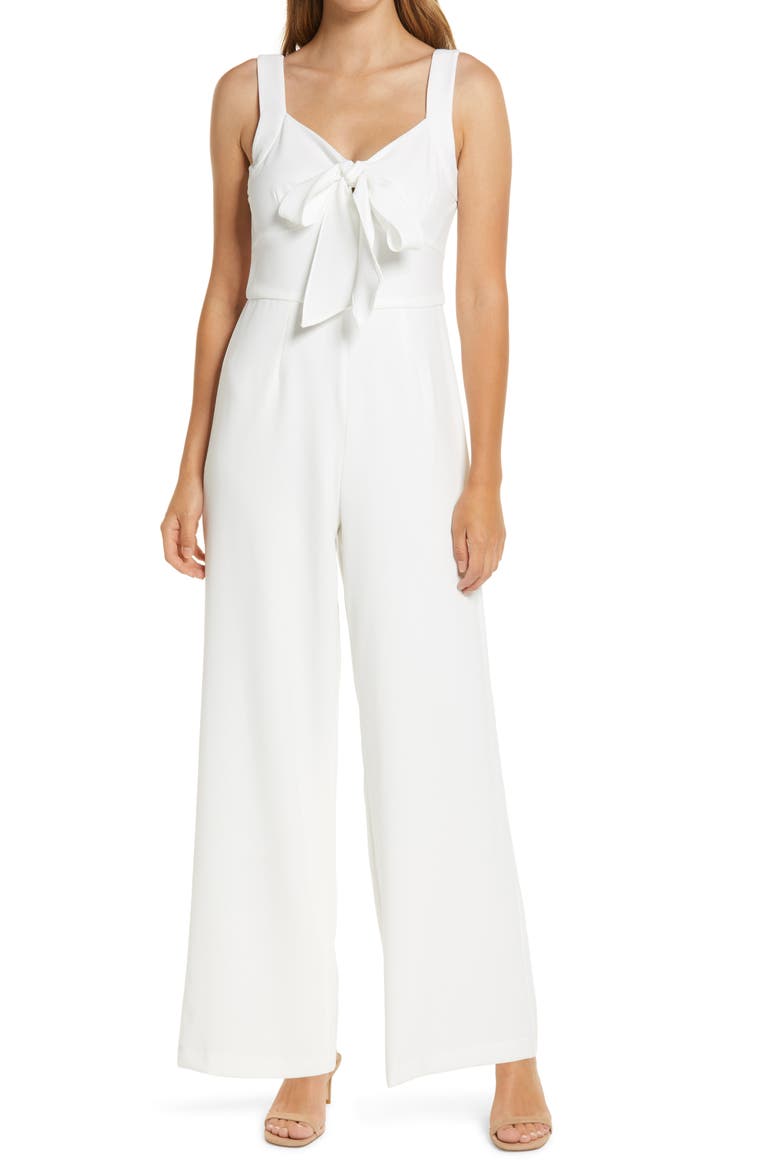 Sleeveless Tie Neck Wide Leg Jumpsuit, Main, color, IVORY