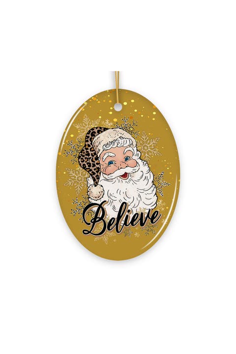 Believe Santa Snowflake Oval Ornament - Version 2