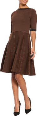 London Times Elbow Sleeve Fit & Flare Sweater Dress