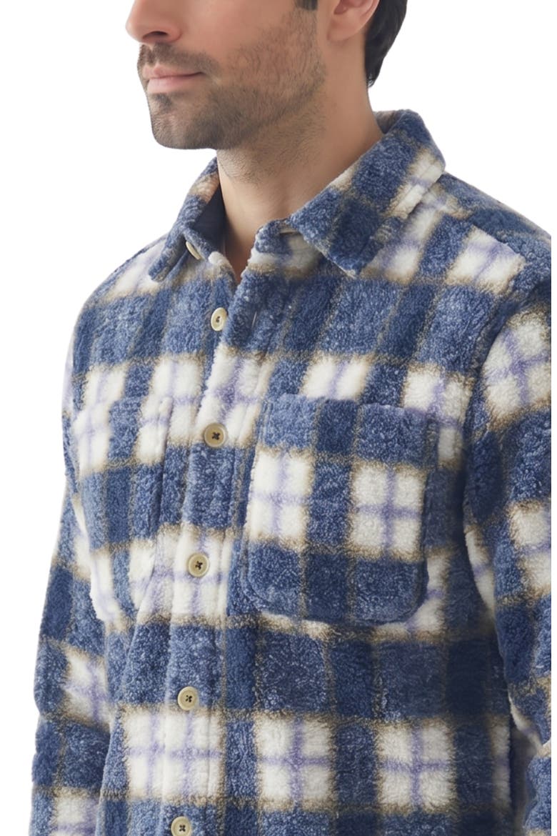 Plaid High-Pile Fleece Overshirt, Alternate, color, 116 STEEL BLUE