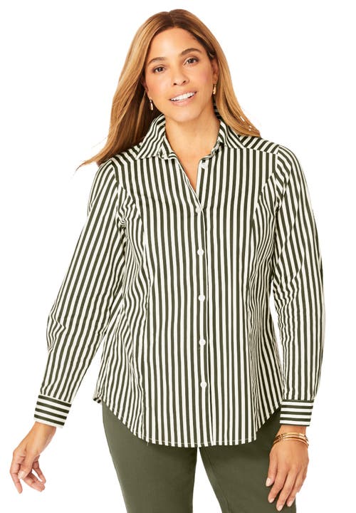 Jessica London Wrinkle-free Stretch Poplin Shirt In Neutral
