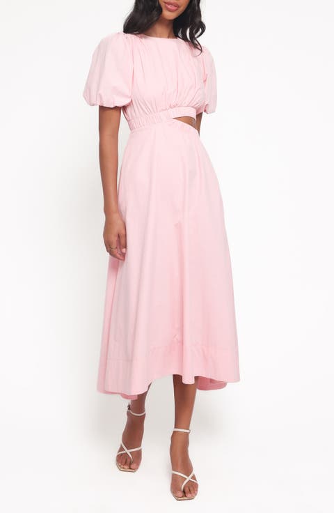 Aminah Puff Sleeve Cutout Midi Dress