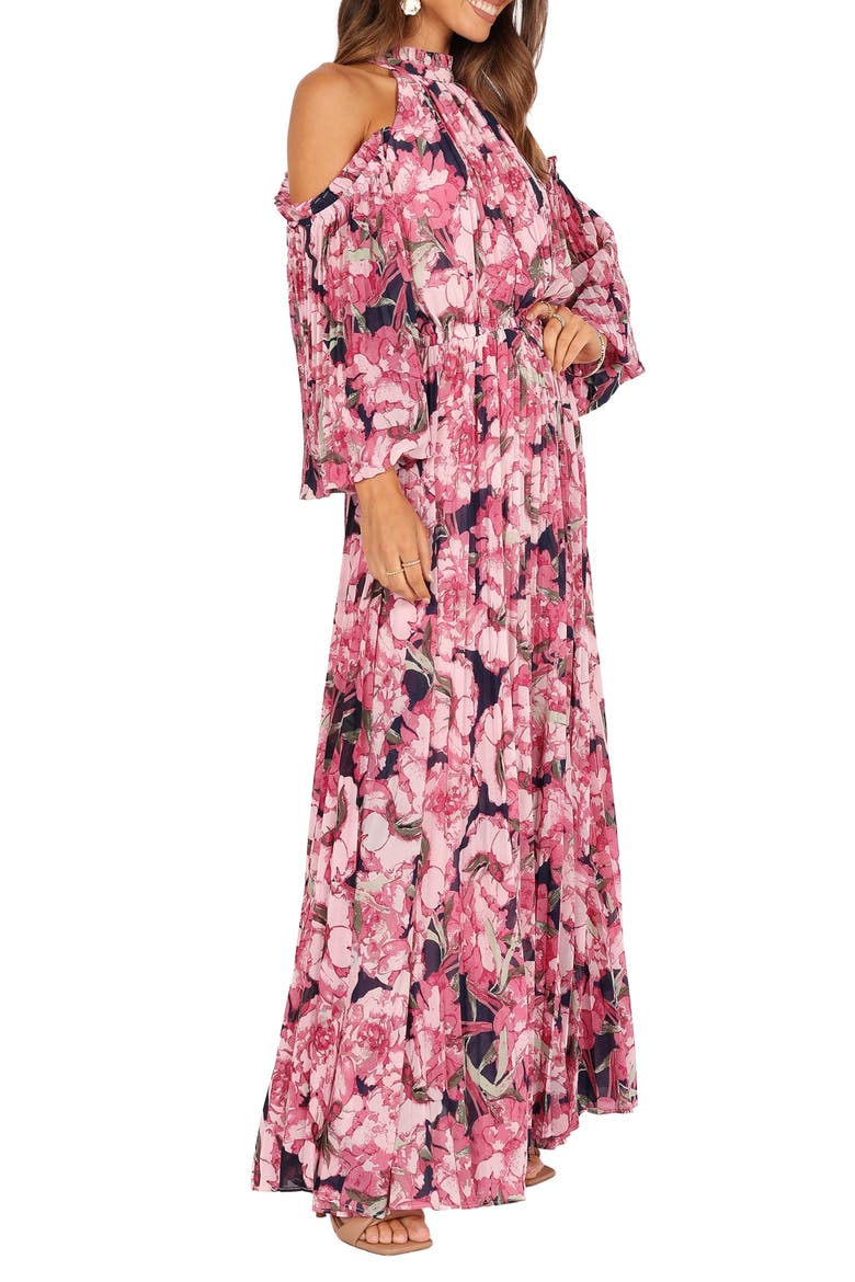 Hilary Floral Cold Shoulder Long Sleeve Maxi Dress, Alternate, color, PINK FLORAL