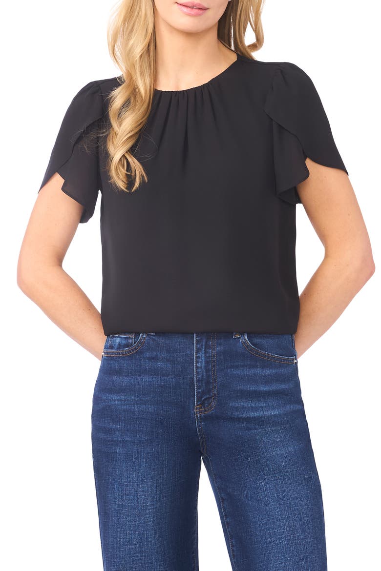 Shirred Tulip Sleeve Top, Main, color, RICH BLACK