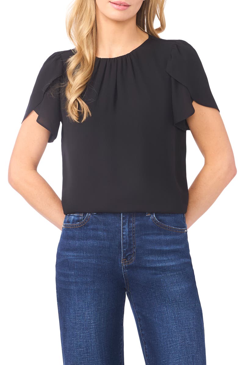 CeCe Shirred Tulip Sleeve Top, Main, color, Rich Black