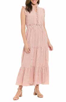 Stripe Ruffle Sleeveless Tiered Maxi Dress