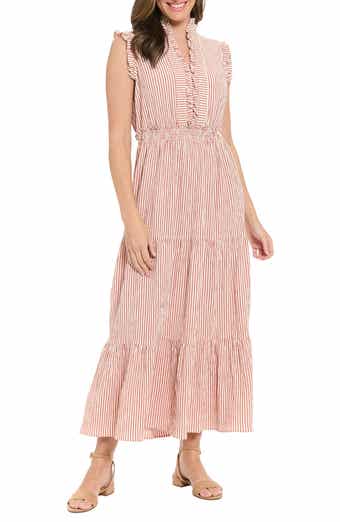 Stripe Ruffle Sleeveless Tiered Maxi Dress