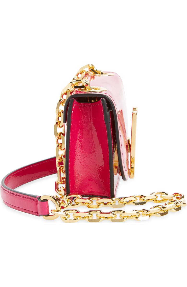 Moschino Mini M Logo Patent Leather Shoulder Bag, Alternate, color,