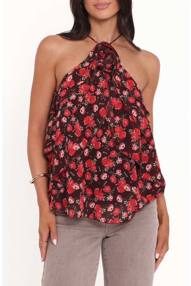 Zorina Sleeveless Chiffon Top, Main, color, BROWN FLORAL