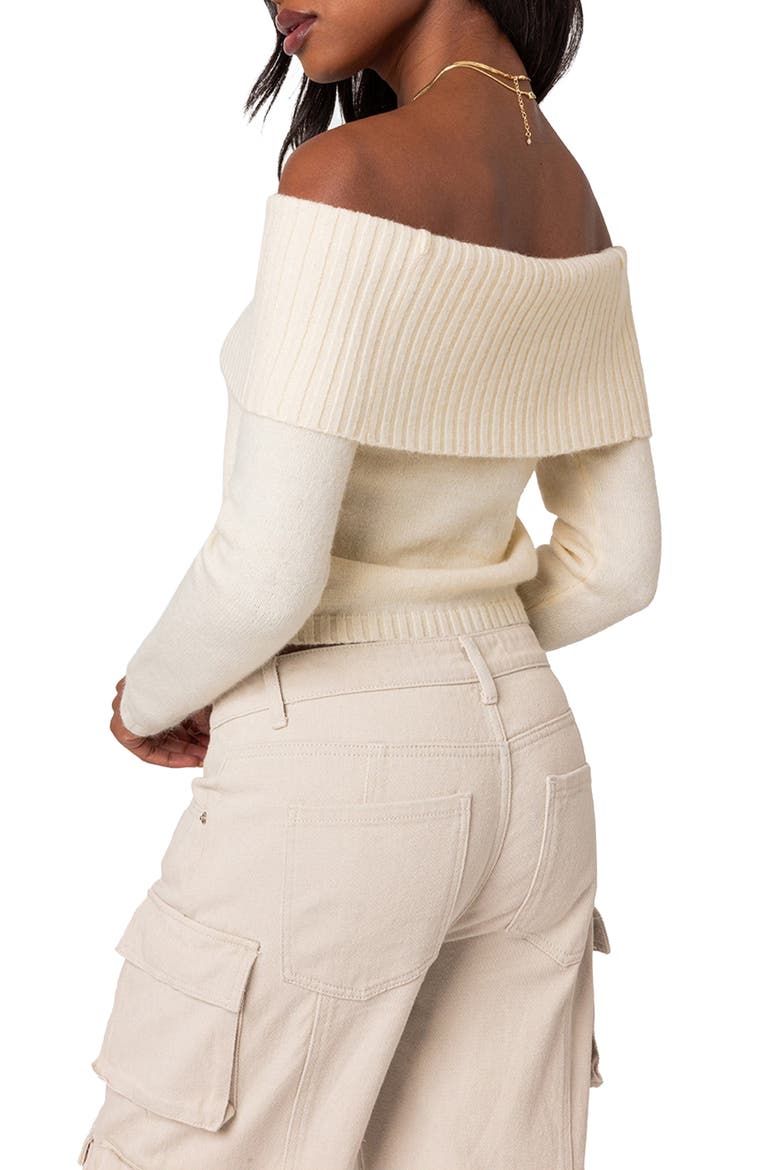 Tamara Foldover Off the Shoulder Sweater, Alternate, color, CREAM