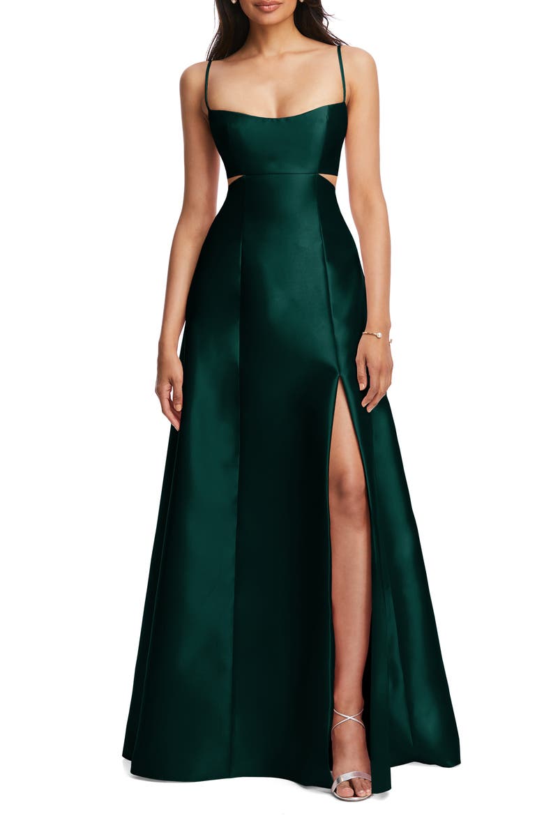 Cutout Satin Gown, Main, color, EVERGREEN