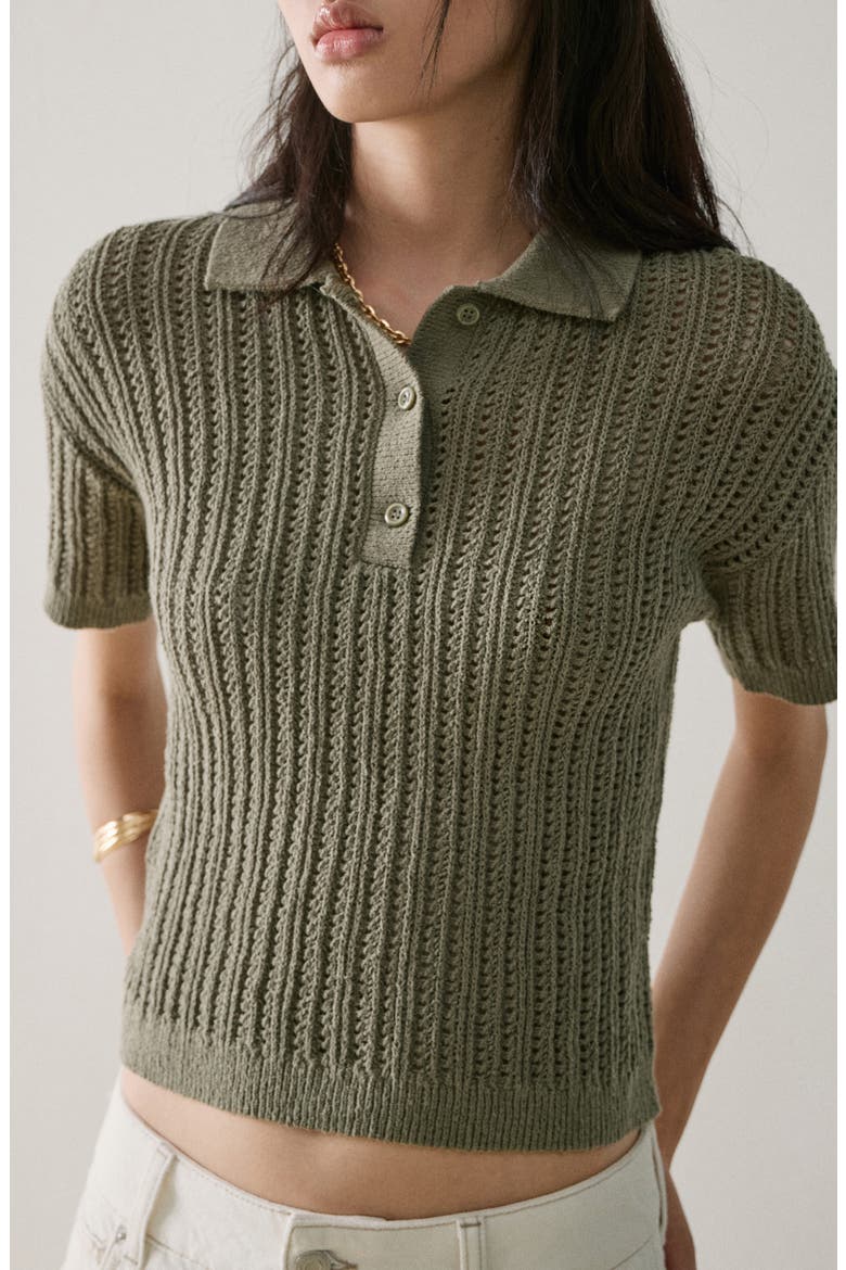 Openwork Sweater Polo, Main, color, KHAKI GREEN