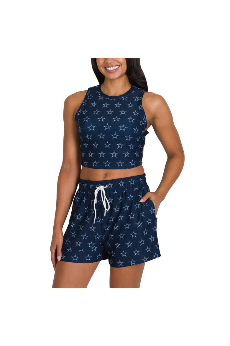 Women's Concepts Sport Dallas Cowboys Gauge Allover Print Cropped Tank Top & Shorts Sleep Set, Alternate, color, Navy