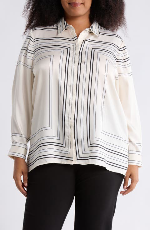 Geometric Print Button-Up Shirt (Plus)