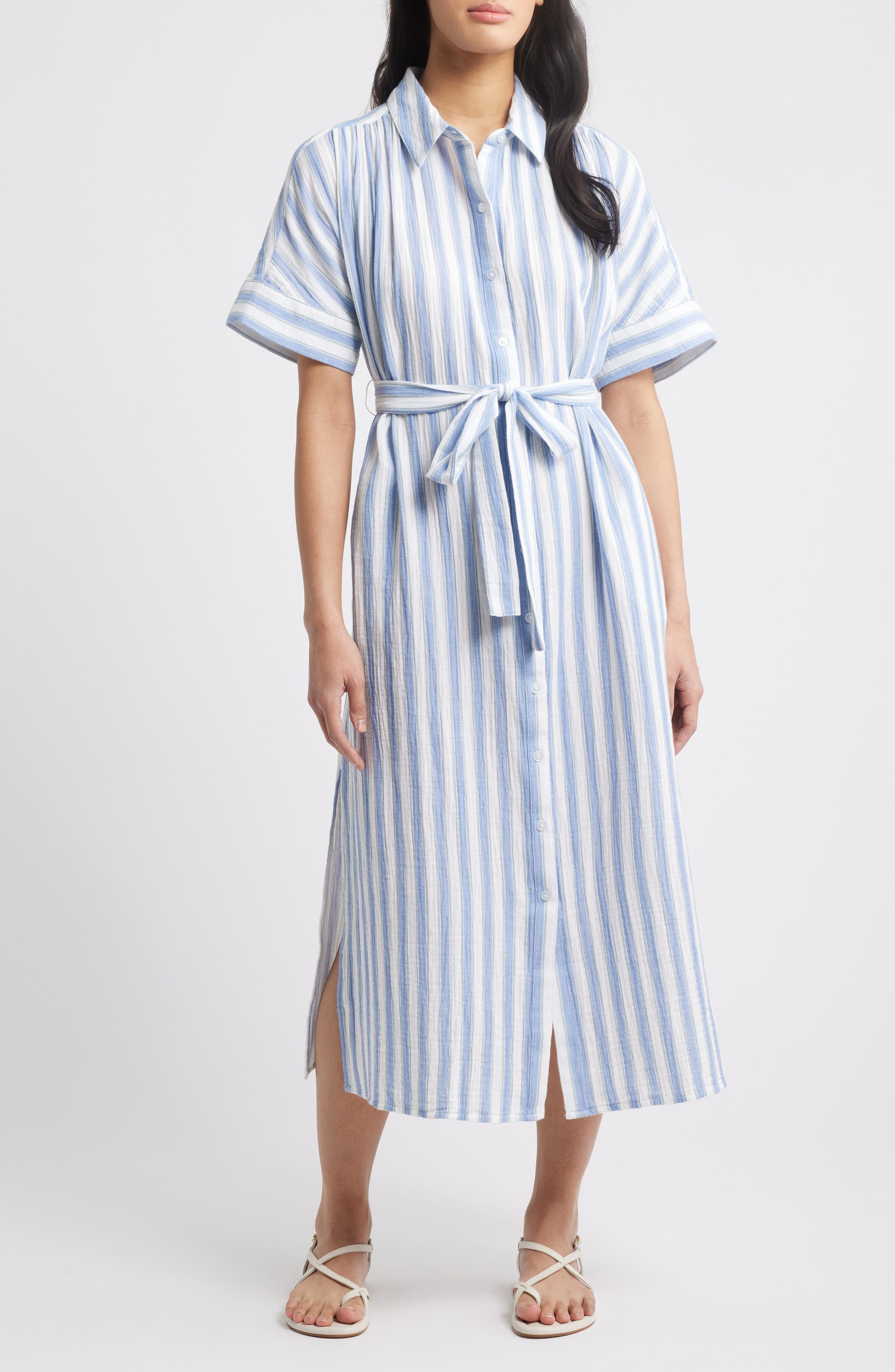 Caslon® Stripe Belted Maxi Shirtdress
