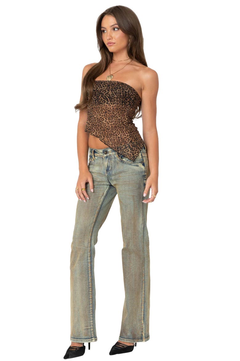 Leopard Print Asymmetric Mesh Crop Top, Alternate, color, LEOPARD