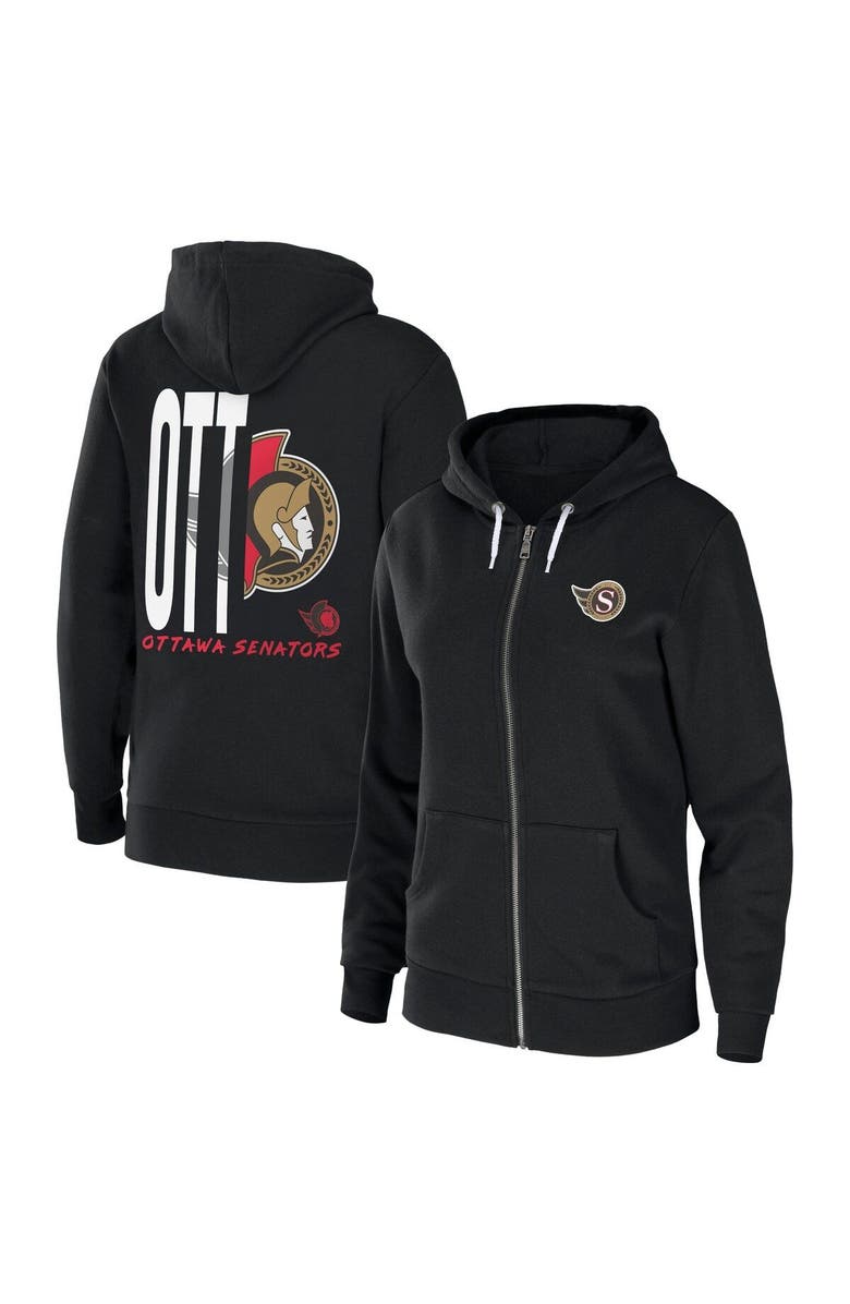 WEAR by Erin Andrews Women's WEAR by Erin Andrews Black Ottawa Senators Sponge Fleece Full-Zip Hoodie, Main, color, 