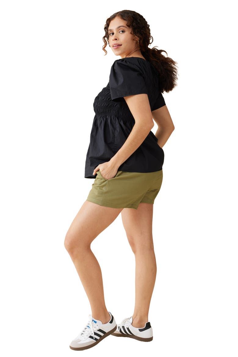 Smocked Puff Sleeve Maternity Top, Alternate, color, BLACK