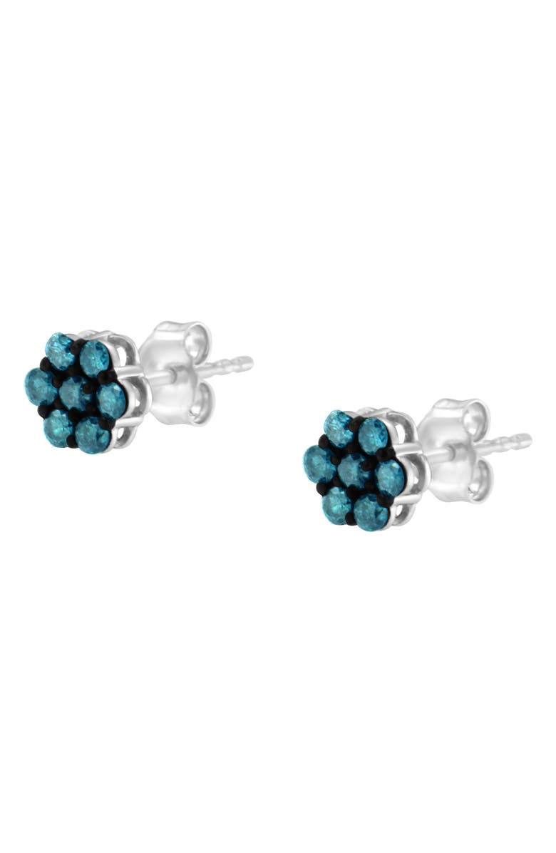 Haus of Brilliance Silver 1/2 Cttw Blue Diamond Floral Stud Earrings, Alternate, color, White
