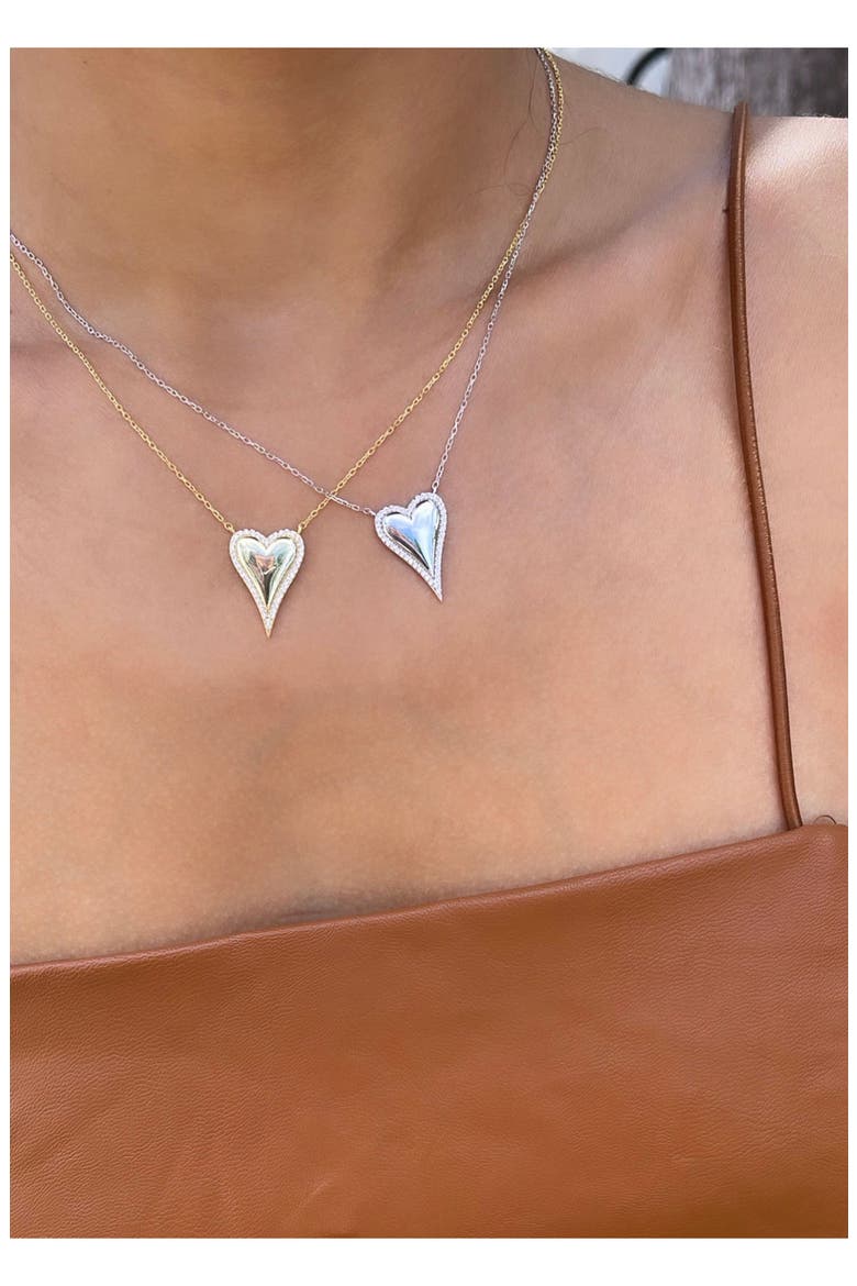 Cubic Zirconia Pavé Heart Pendant Necklace, Alternate, color, SILVER
