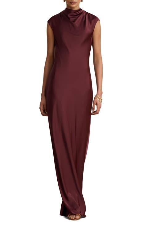 Cowl Neck Satin Maxi Dress