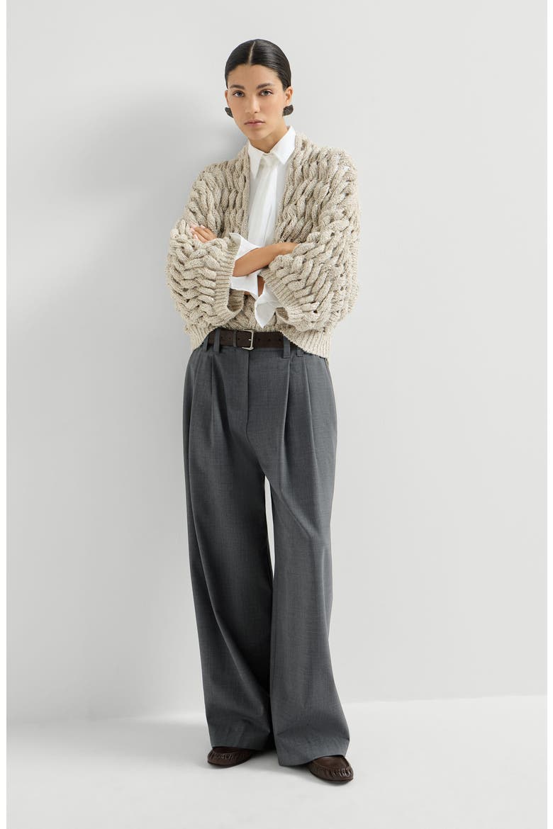 Tropical luxury wool tailored trousers with monili, Alternate, color, Dark Grey
