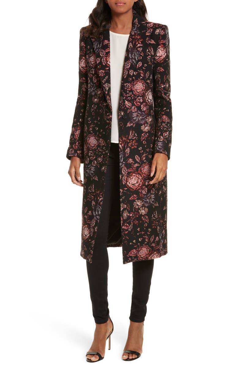 Smythe Floral Jacquard Peaked Lapel Coat, Main, color,