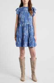 Treasure & Bond Tiered High Neck Shift Minidress