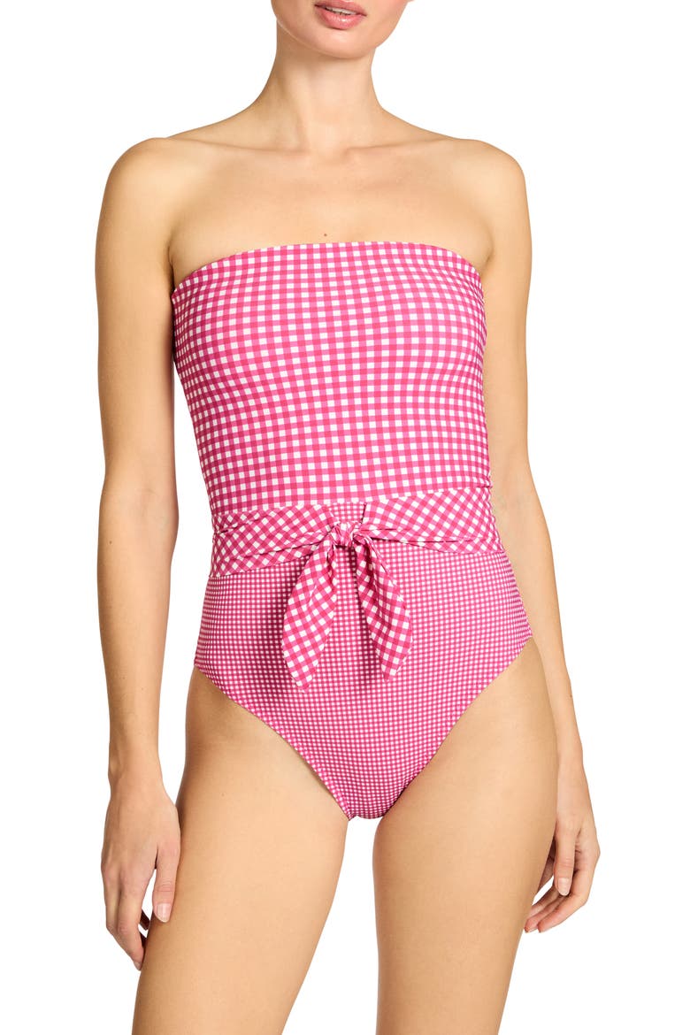 Brigitte Strapless Tie Waist One-Piece Swimsuit, Main, color, DRAGON/ FRUIT/ CREAM