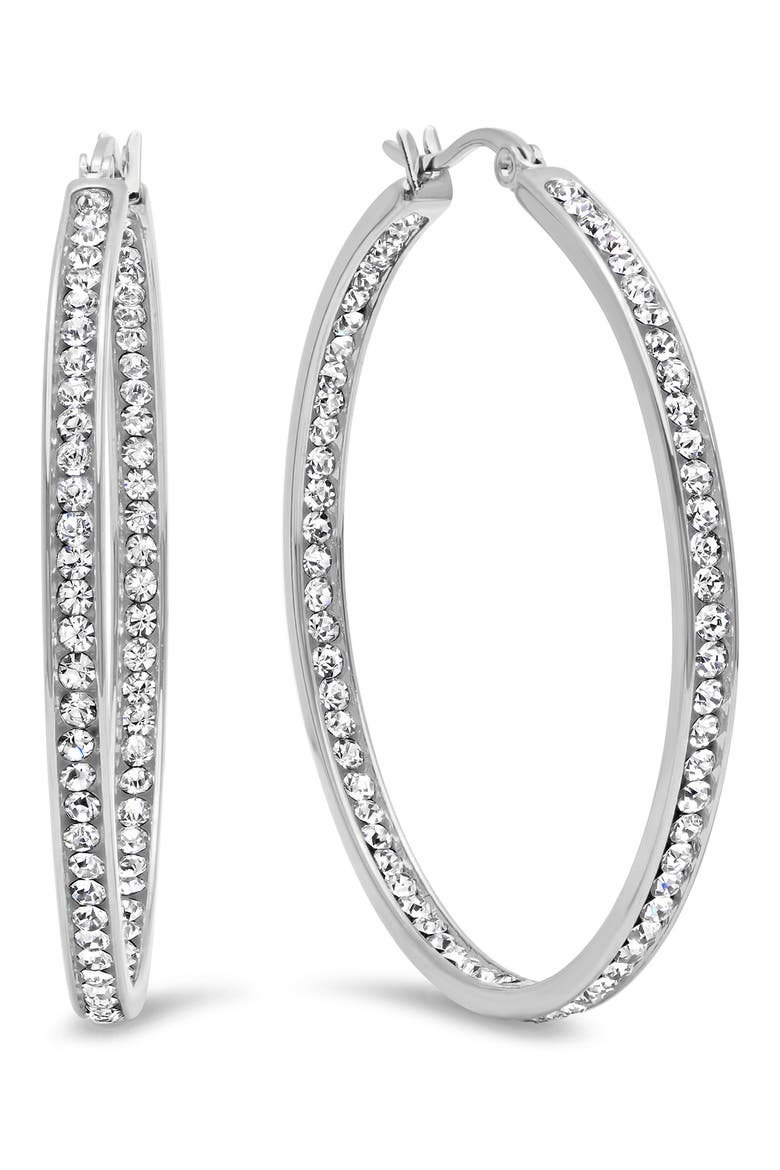 CZ Inside-Out Hoop Earrings, Main, color, METALLIC