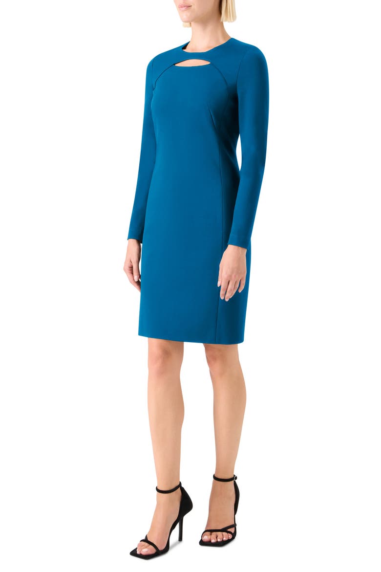 Keyhole Long Sleeve Sheath Dress, Alternate, color, TEAL