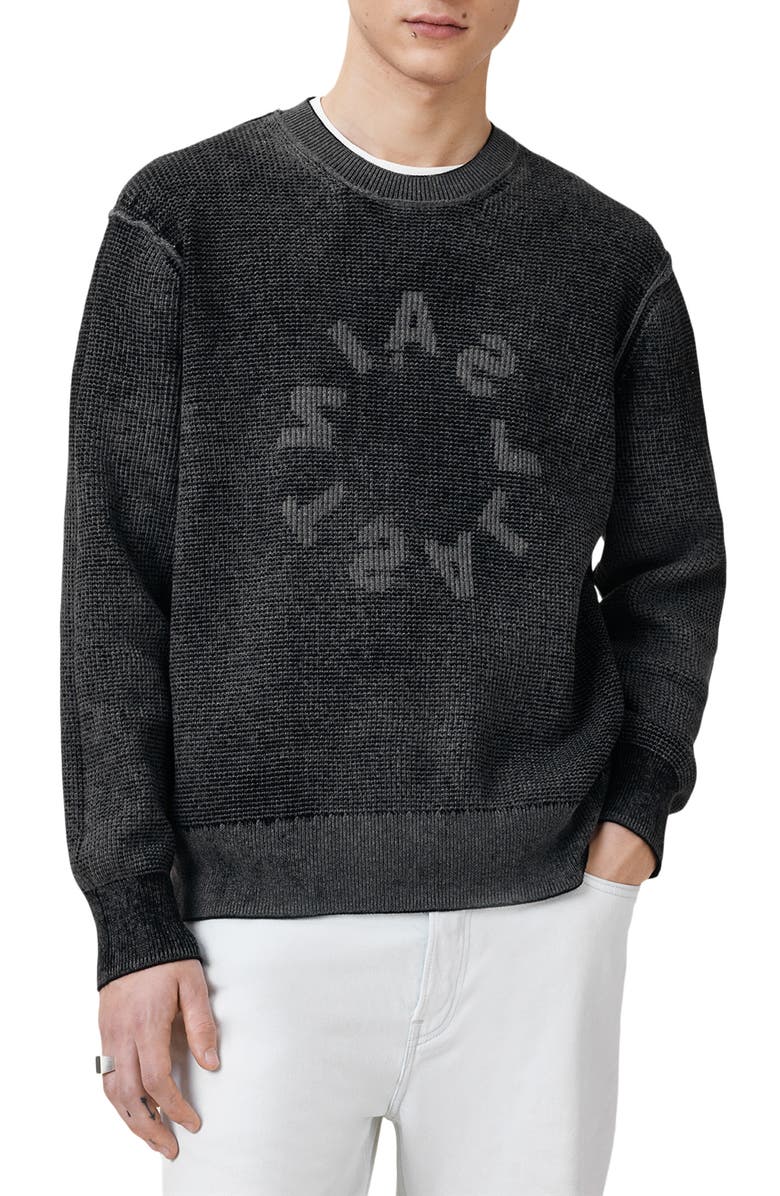 AllSaints Petra Reversible Print Logo Sweater, Alternate, color, Black/ Grey