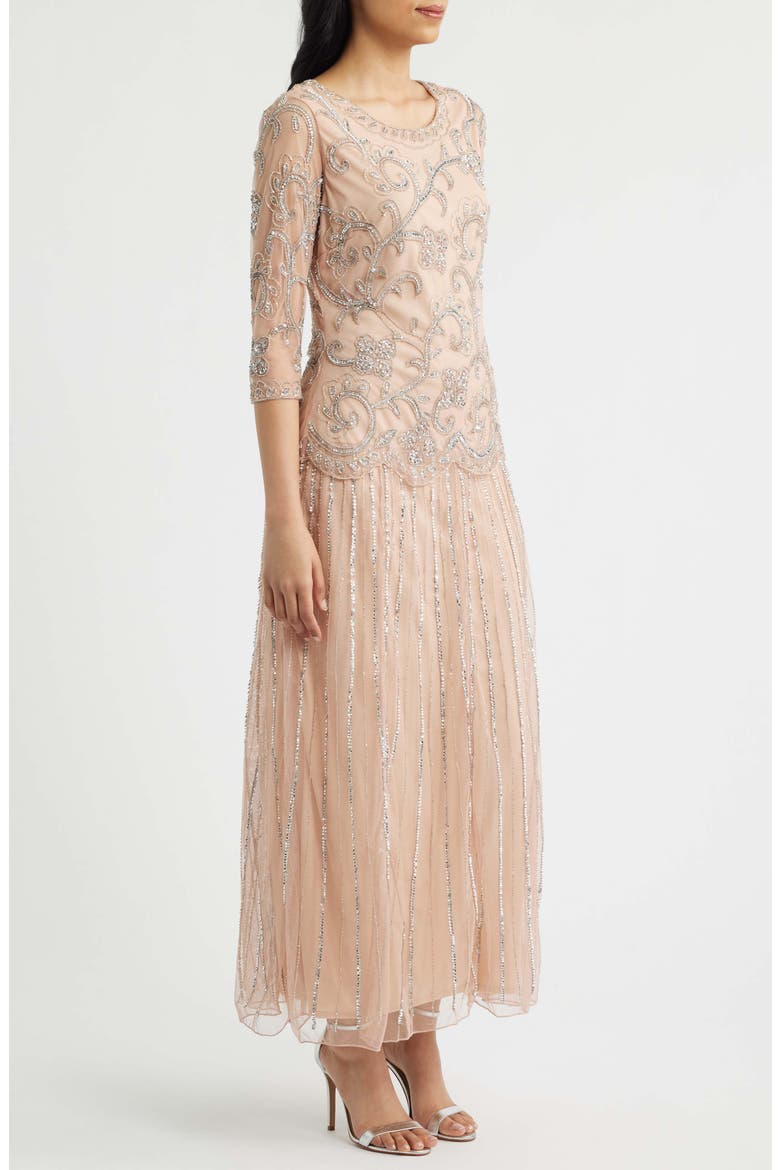 Beaded Chiffon Mock Two-Piece Dress, Alternate, color, BLUSH