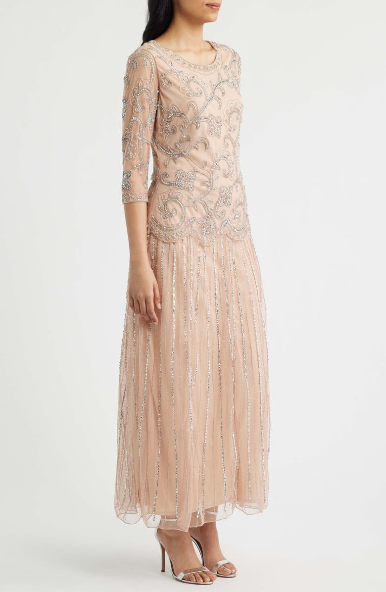 Pisarro Nights Beaded Chiffon Mock Two-Piece Dress, Alternate, color, Blush