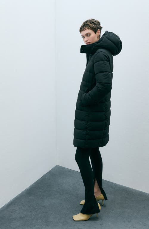 Mango Water Repellent Quilted Coat With Removable Hood In Black