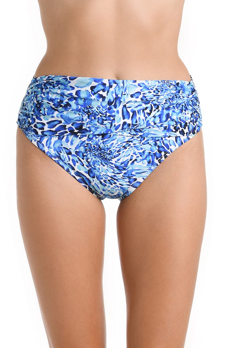 La Blanca Cheetah Mid-Waist Overlap Sash Band Bikini Bottoms, Main, color, 