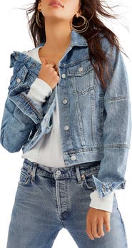 Free People Rumors Crop Denim Trucker Jacket