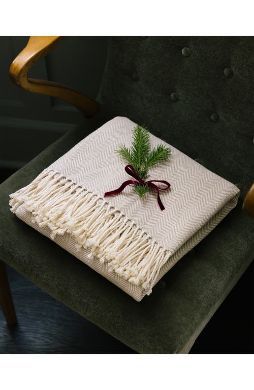Petite Plume Herringbone Cotton Throw Blanket In Beige