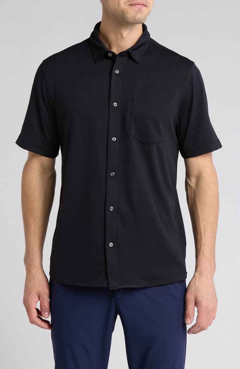 Greg Norman Rib Pocket Front Button Up Shirt, Main, color, Black