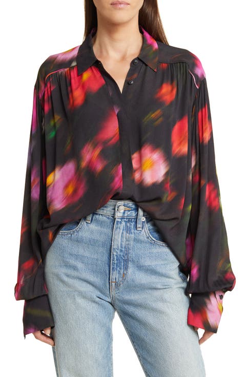 Aubrey Floral Print Button-Up Top
