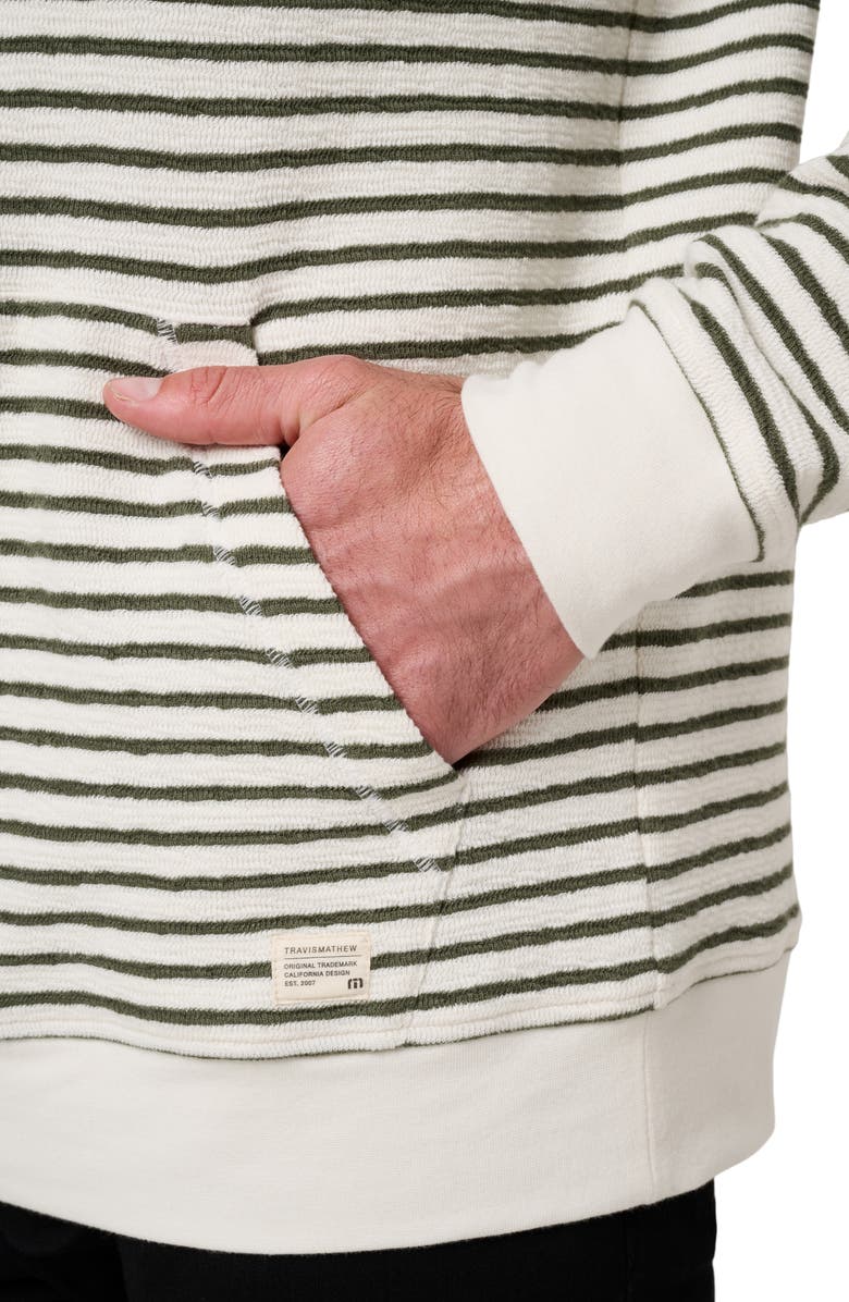 TravisMathew Shark Warning Stripe Cotton Blend Hoodie, Alternate, color, Dark Olive